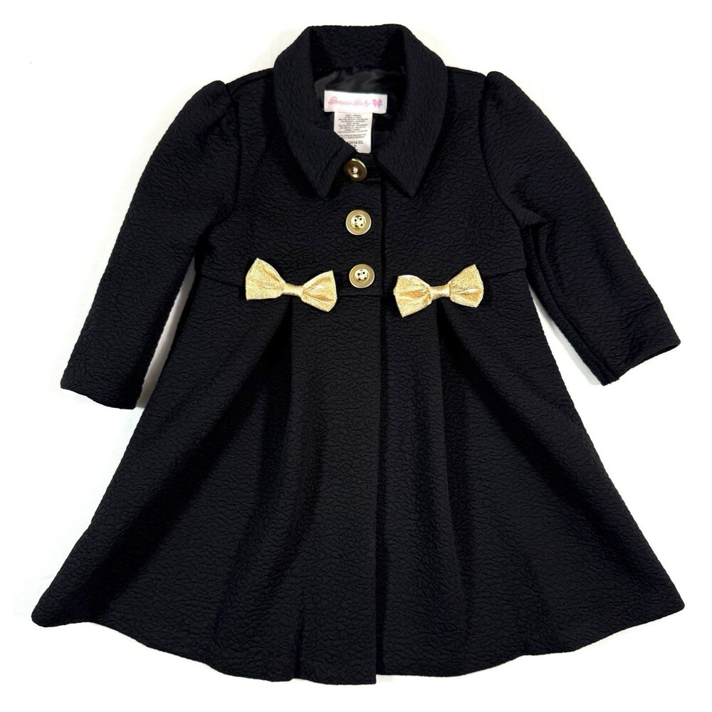 BONNIE BABY Girls Textured Bow Front Dress Coat 18M Holiday Classic